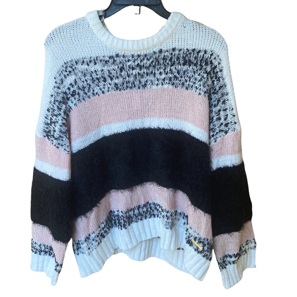 Andrew Marc Marc New York Colorful Fuzzy Knit Sweater Size L Colorblock